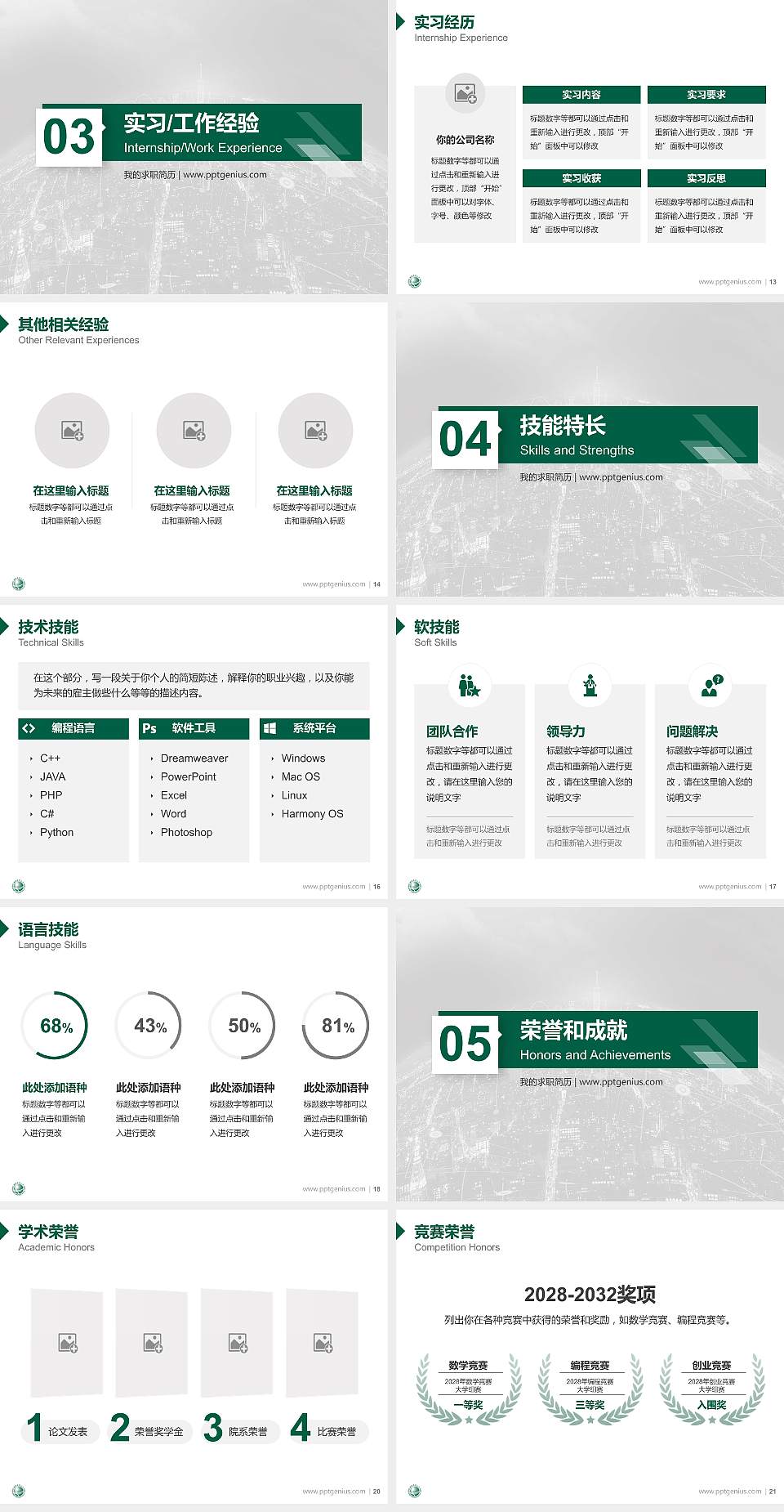 山西电力职业技术学院教师/学生通用个人简历PPT模板下载4:3格式幻灯片预览图3