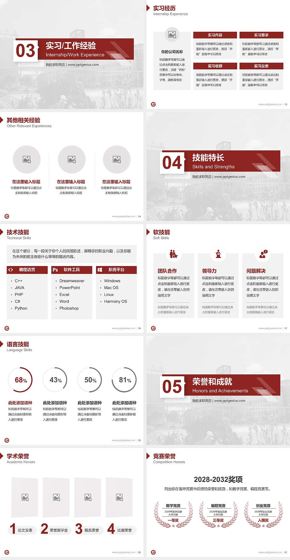 黔西南民族职业技术学院教师/学生通用个人简历PPT模板下载4:3格式幻灯片预览图3