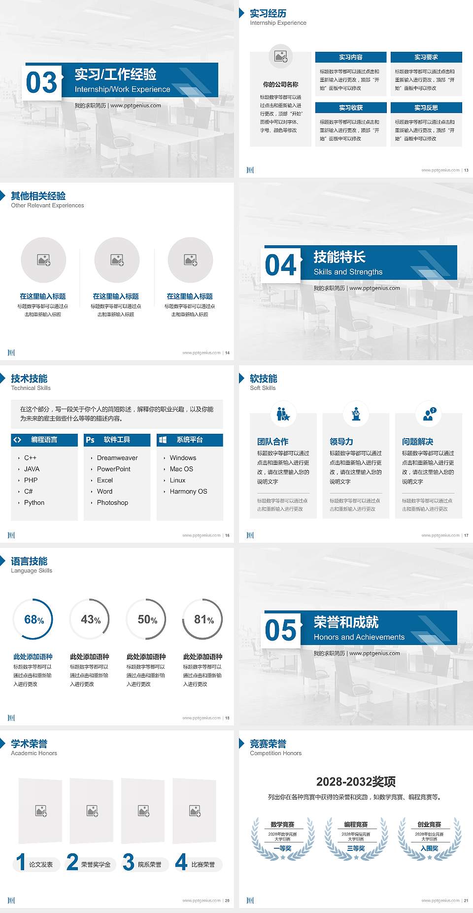 安徽商贸职业技术学院教师/学生通用个人简历PPT模板下载4:3格式幻灯片预览图3