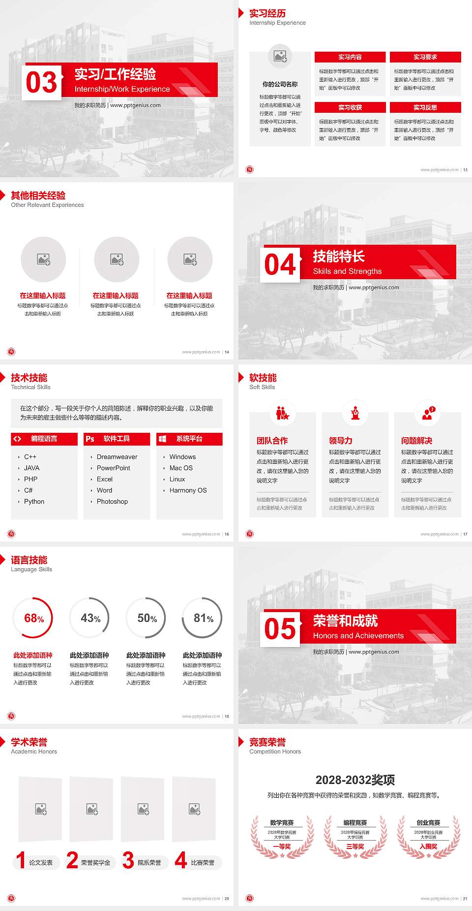 广东女子职业技术学院教师/学生通用个人简历PPT模板下载4:3格式幻灯片预览图3