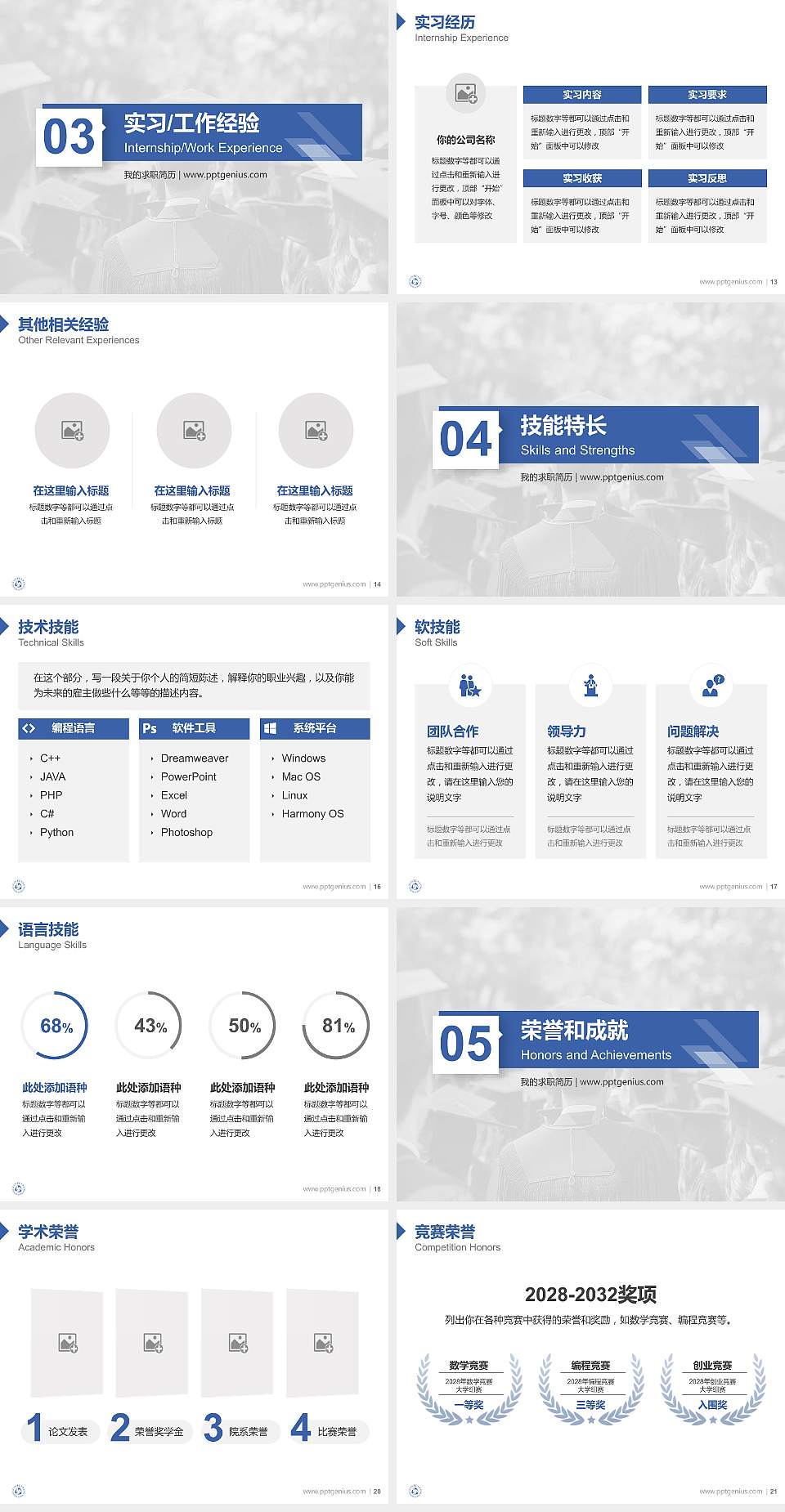 乐山职业技术学院教师/学生通用个人简历PPT模板下载4:3格式幻灯片预览图3