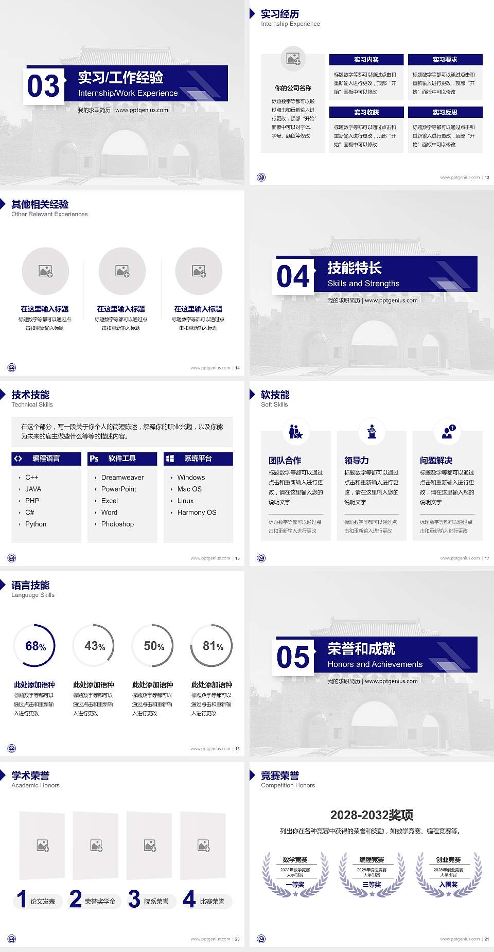 华北理工大学轻工学院教师/学生通用个人简历PPT模板下载4:3格式幻灯片预览图3