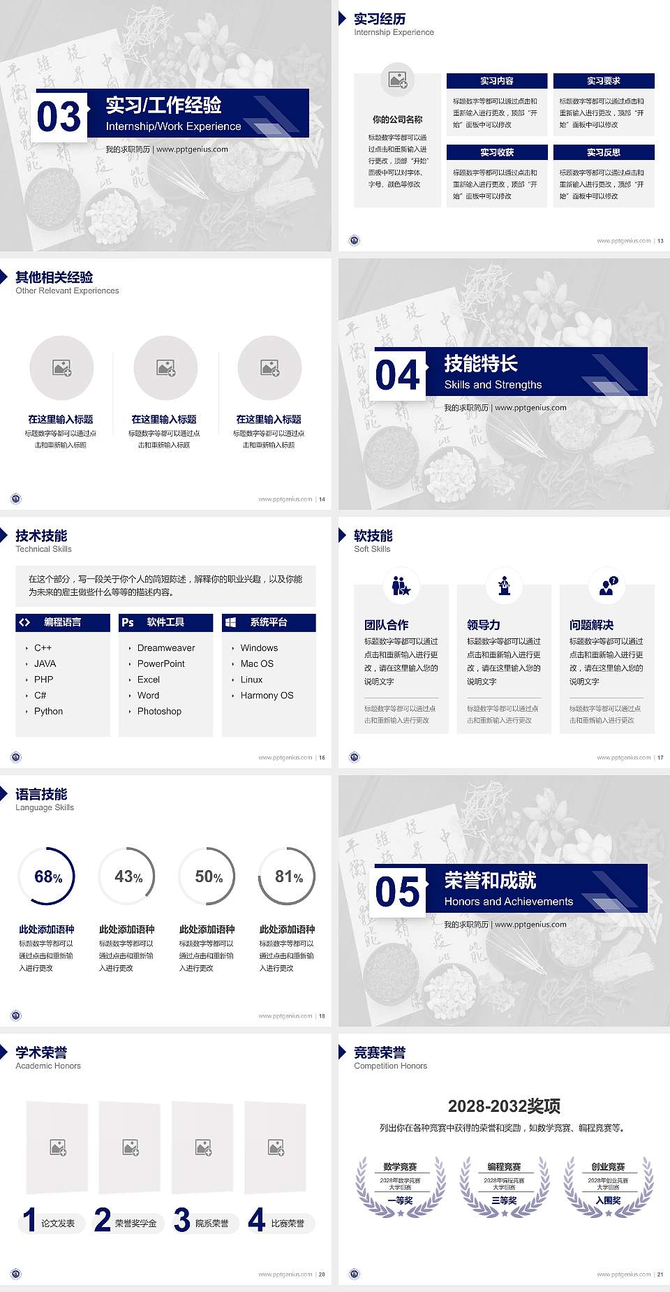 安徽中医药大学教师/学生通用个人简历PPT模板下载4:3格式幻灯片预览图3