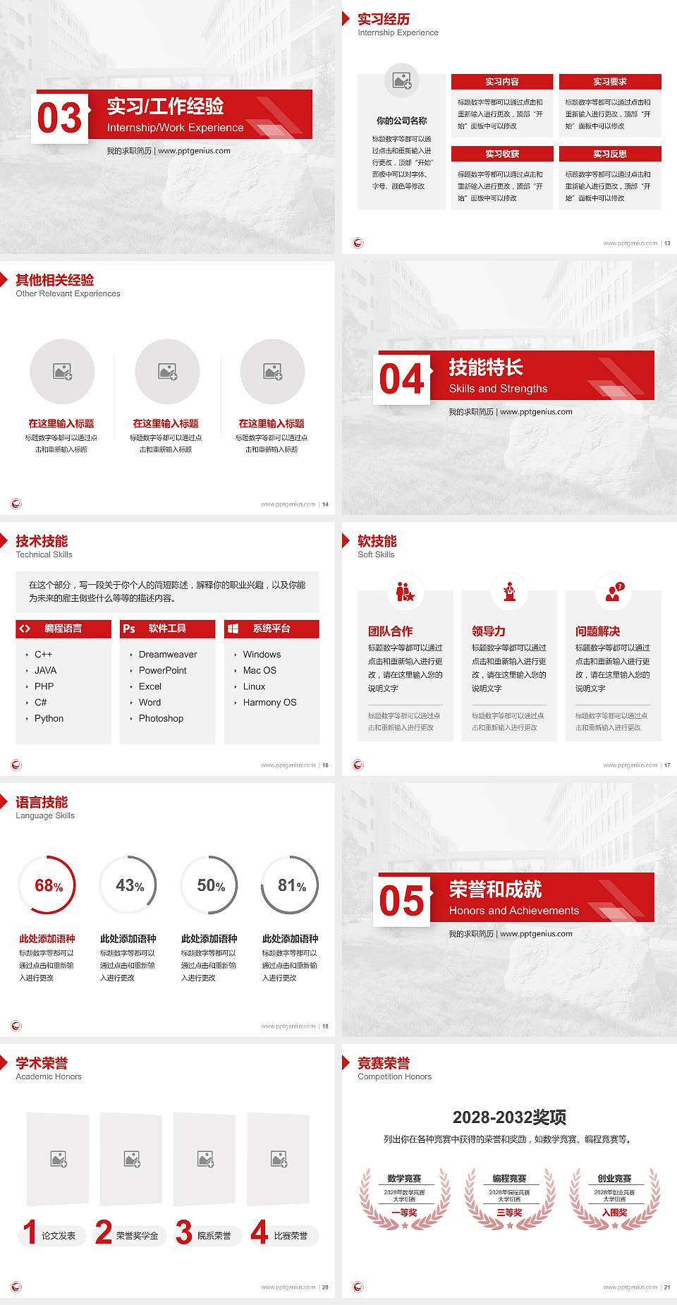 江西工程职业学院教师/学生通用个人简历PPT模板下载4:3格式幻灯片预览图3