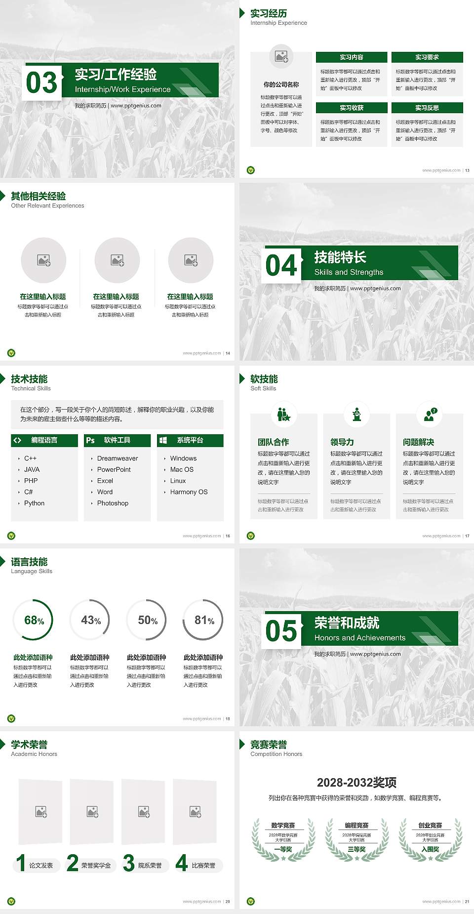 江西农业工程职业学院教师/学生通用个人简历PPT模板下载4:3格式幻灯片预览图3
