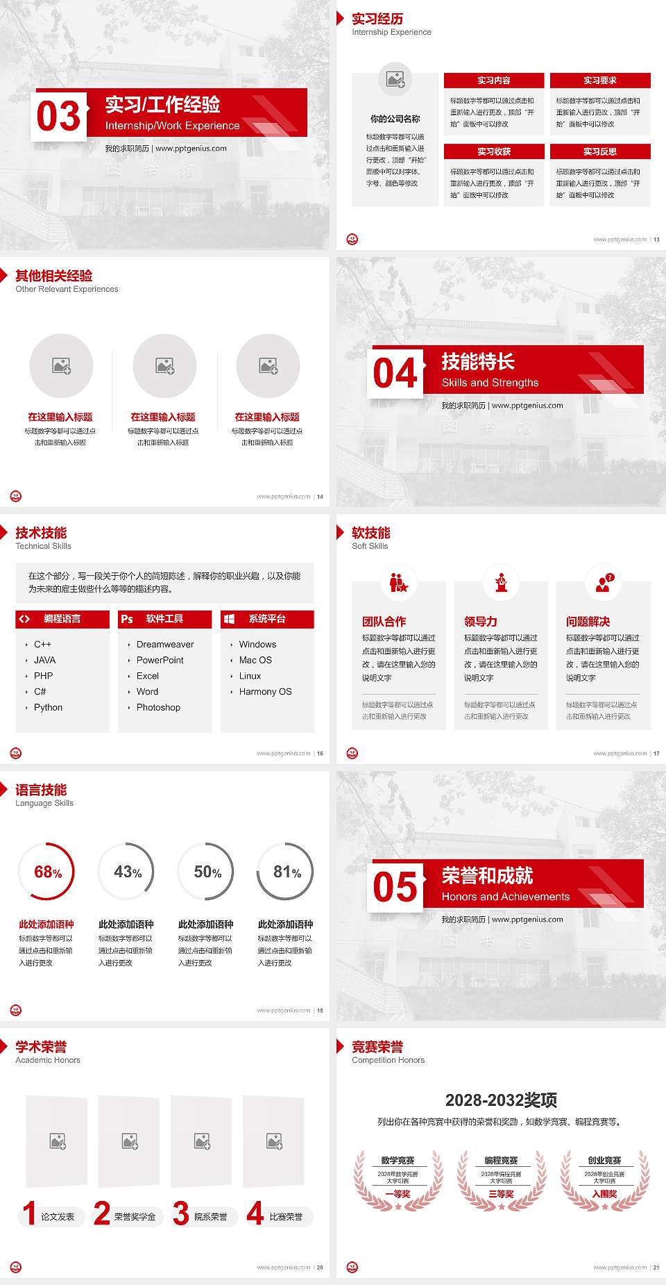 遵义职业技术学院教师/学生通用个人简历PPT模板下载4:3格式幻灯片预览图3