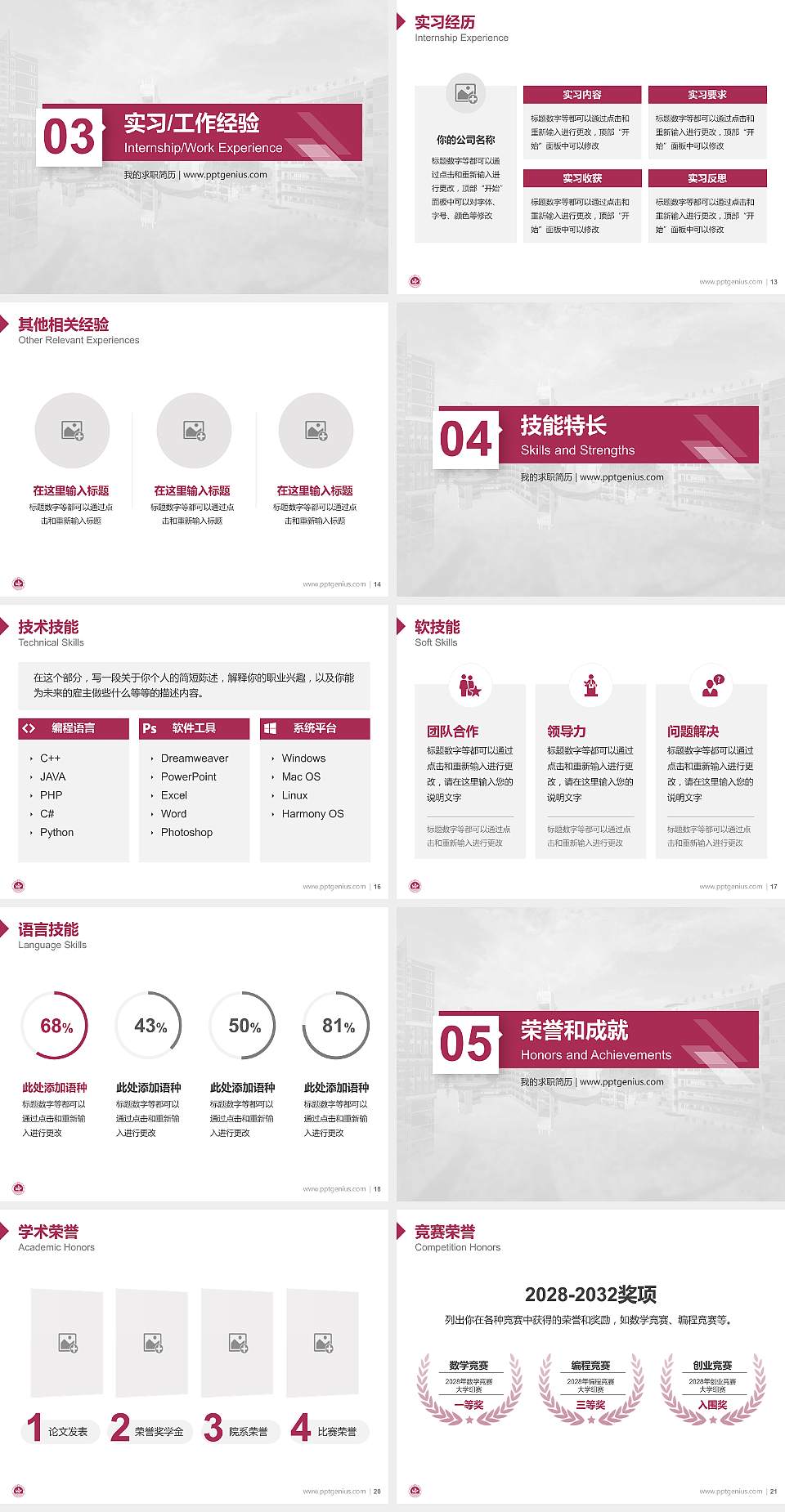 四川护理职业学院教师/学生通用个人简历PPT模板下载4:3格式幻灯片预览图3