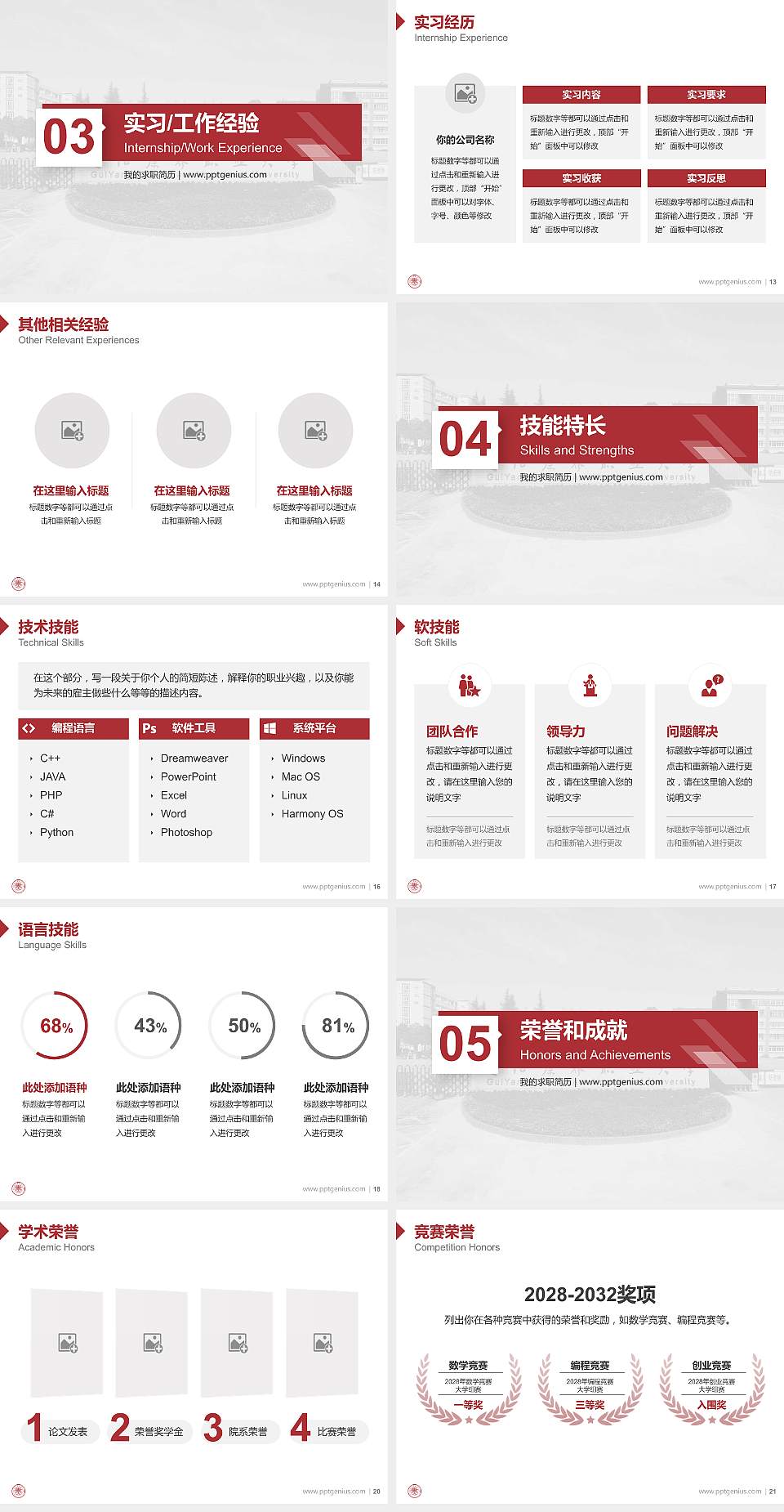 贵阳康养职业大学教师/学生通用个人简历PPT模板下载4:3格式幻灯片预览图3