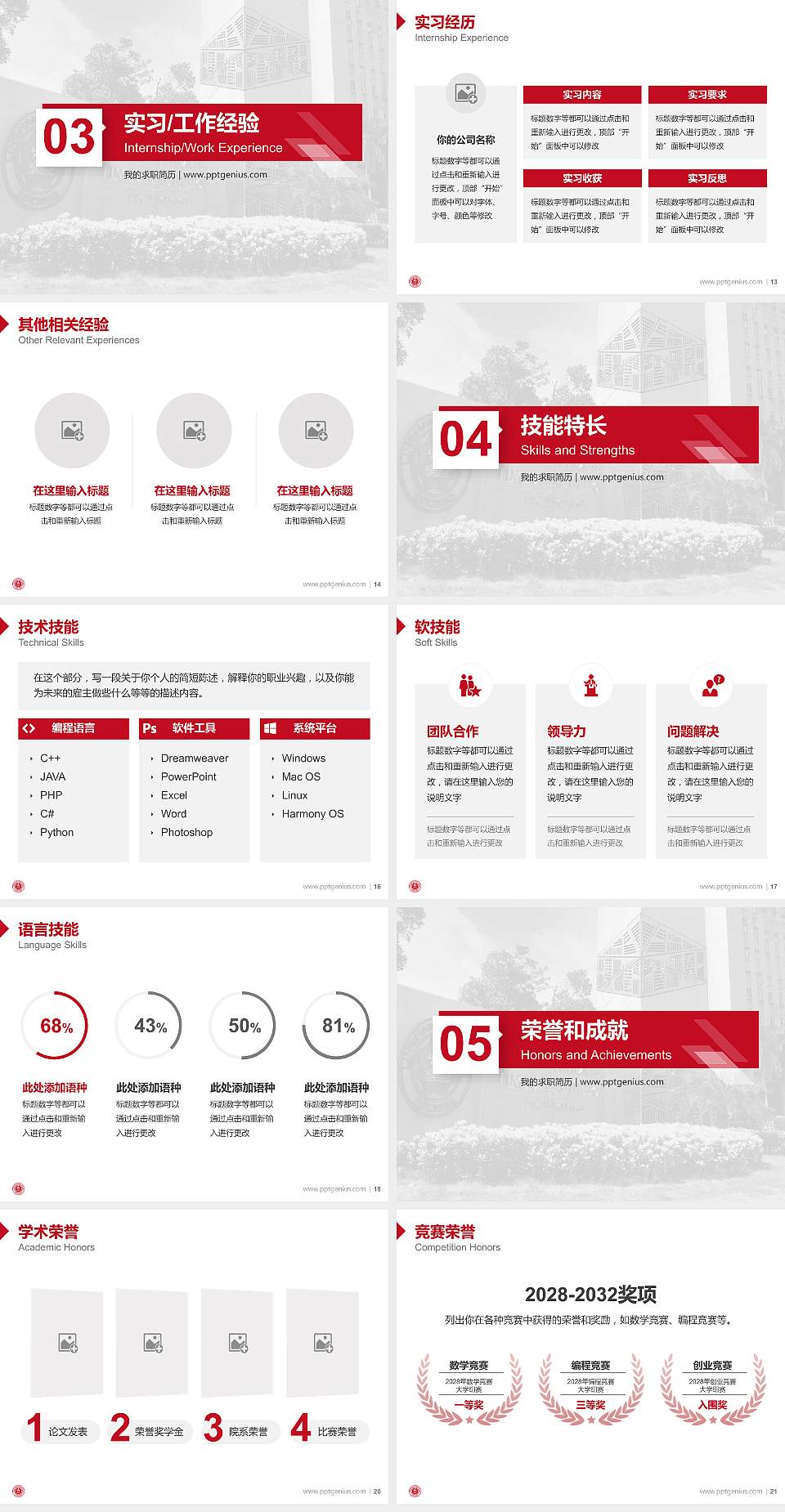 广东岭南职业技术学院教师/学生通用个人简历PPT模板下载4:3格式幻灯片预览图3
