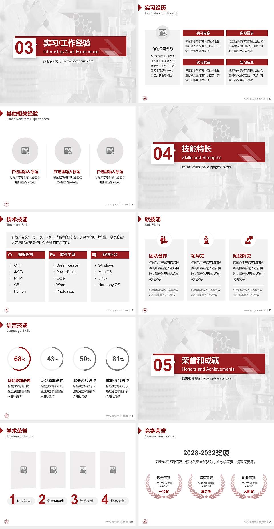 漯河食品职业学院教师/学生通用个人简历PPT模板下载4:3格式幻灯片预览图3