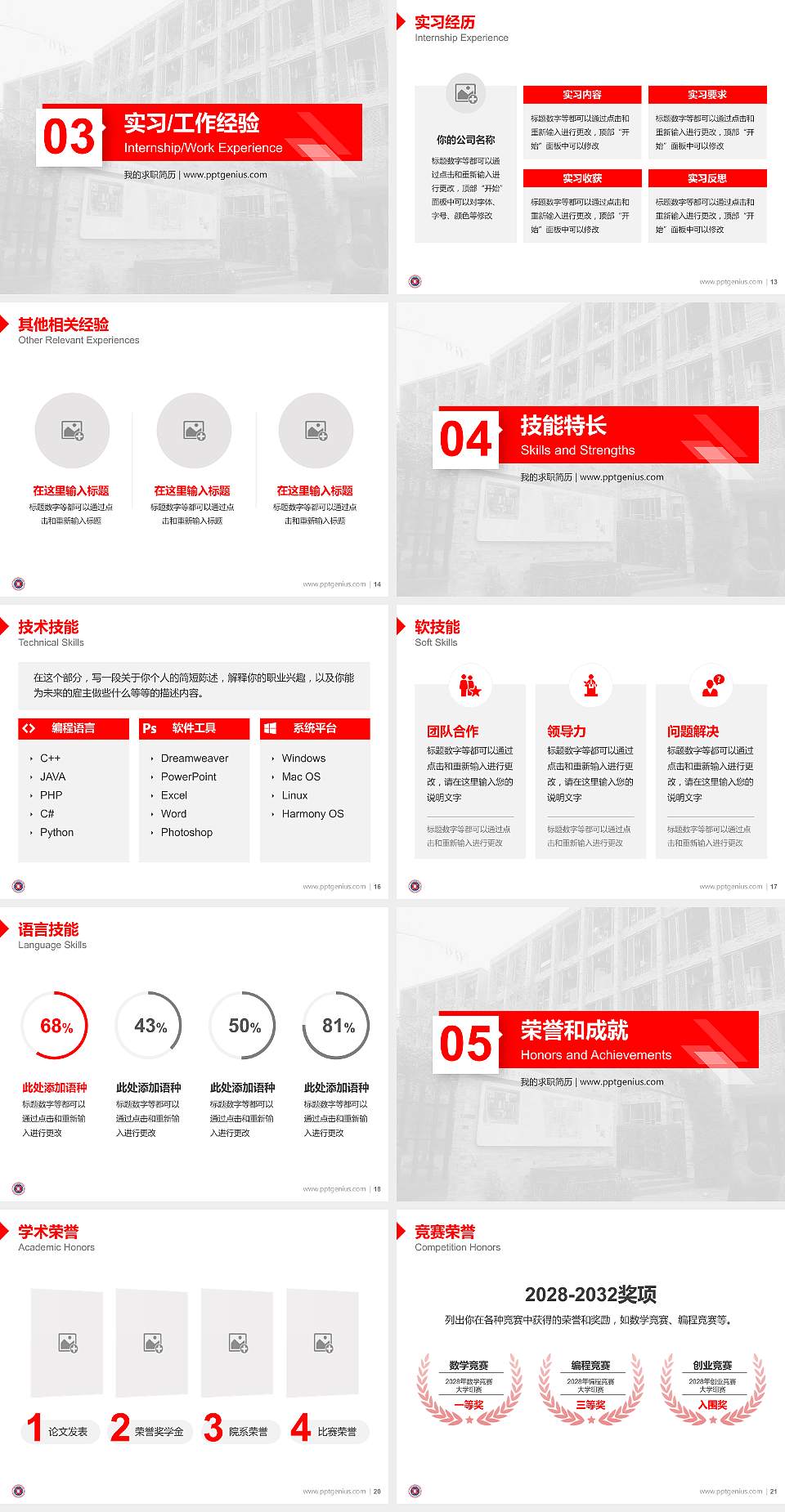 广西培贤国际职业学院教师/学生通用个人简历PPT模板下载4:3格式幻灯片预览图3