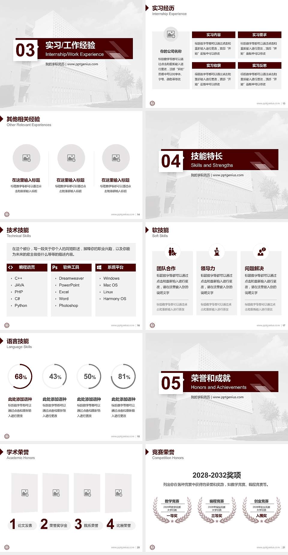 天津音乐学院教师/学生通用个人简历PPT模板下载4:3格式幻灯片预览图3