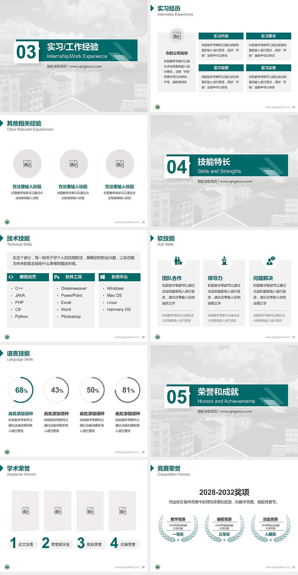 贵州医科大学神奇民族医药学院教师/学生通用个人简历PPT模板下载4:3格式幻灯片预览图3