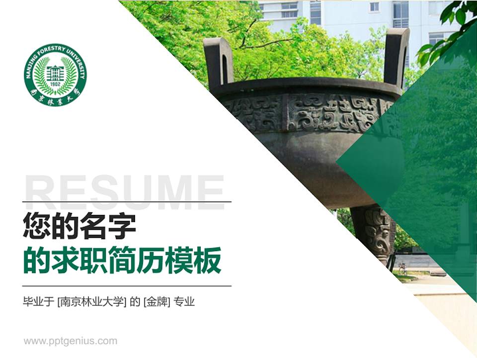 南京林业大学教师/学生通用个人简历PPT模板下载4:3格式PPT封面效果预览图