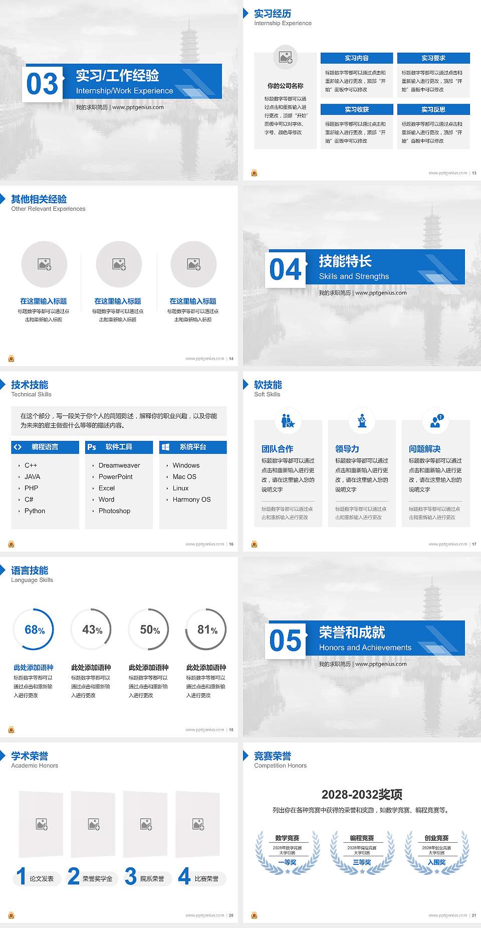 南方医科大学教师/学生通用个人简历PPT模板下载4:3格式幻灯片预览图3