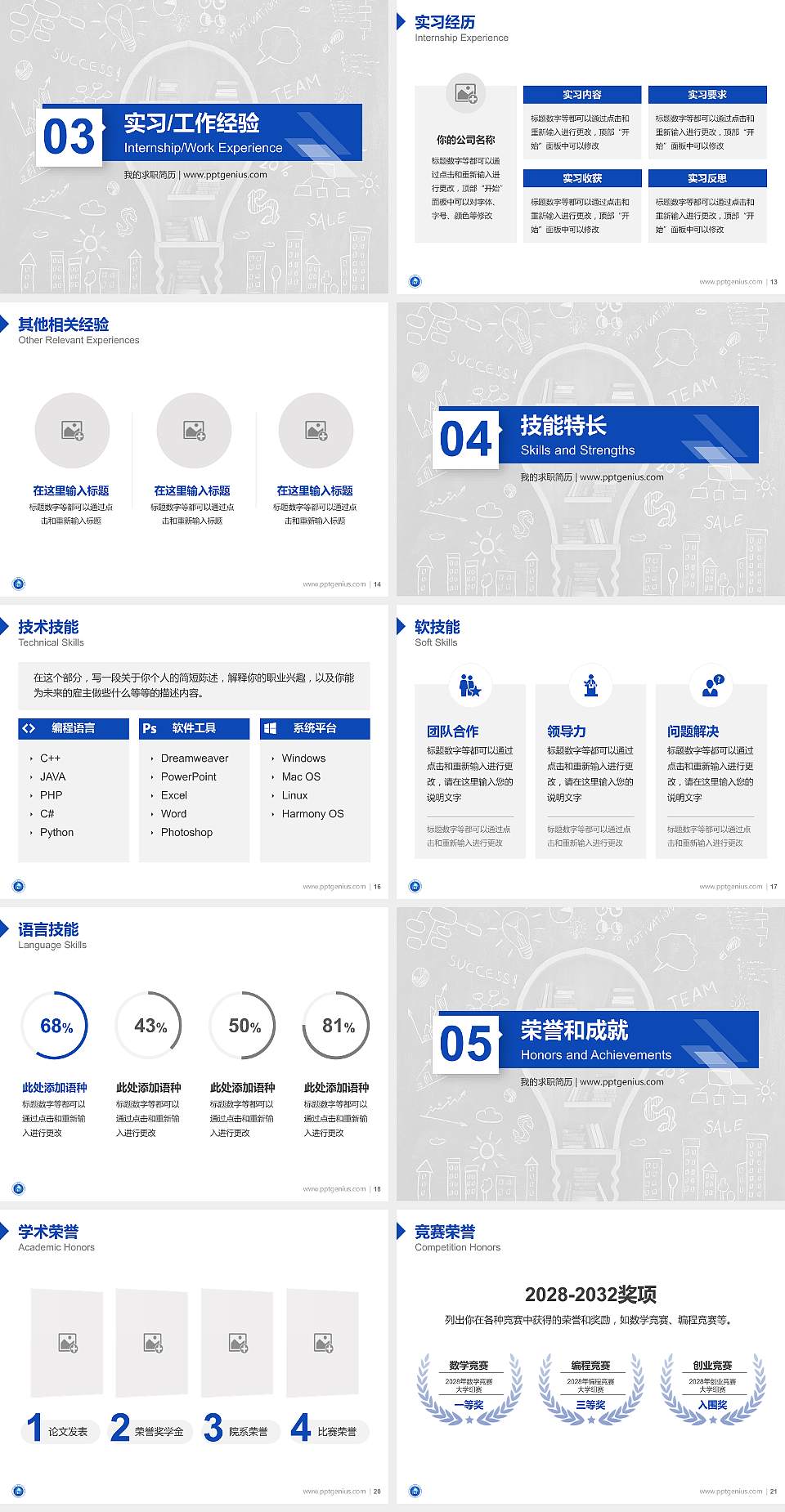 贵州职业技术学院教师/学生通用个人简历PPT模板下载4:3格式幻灯片预览图3