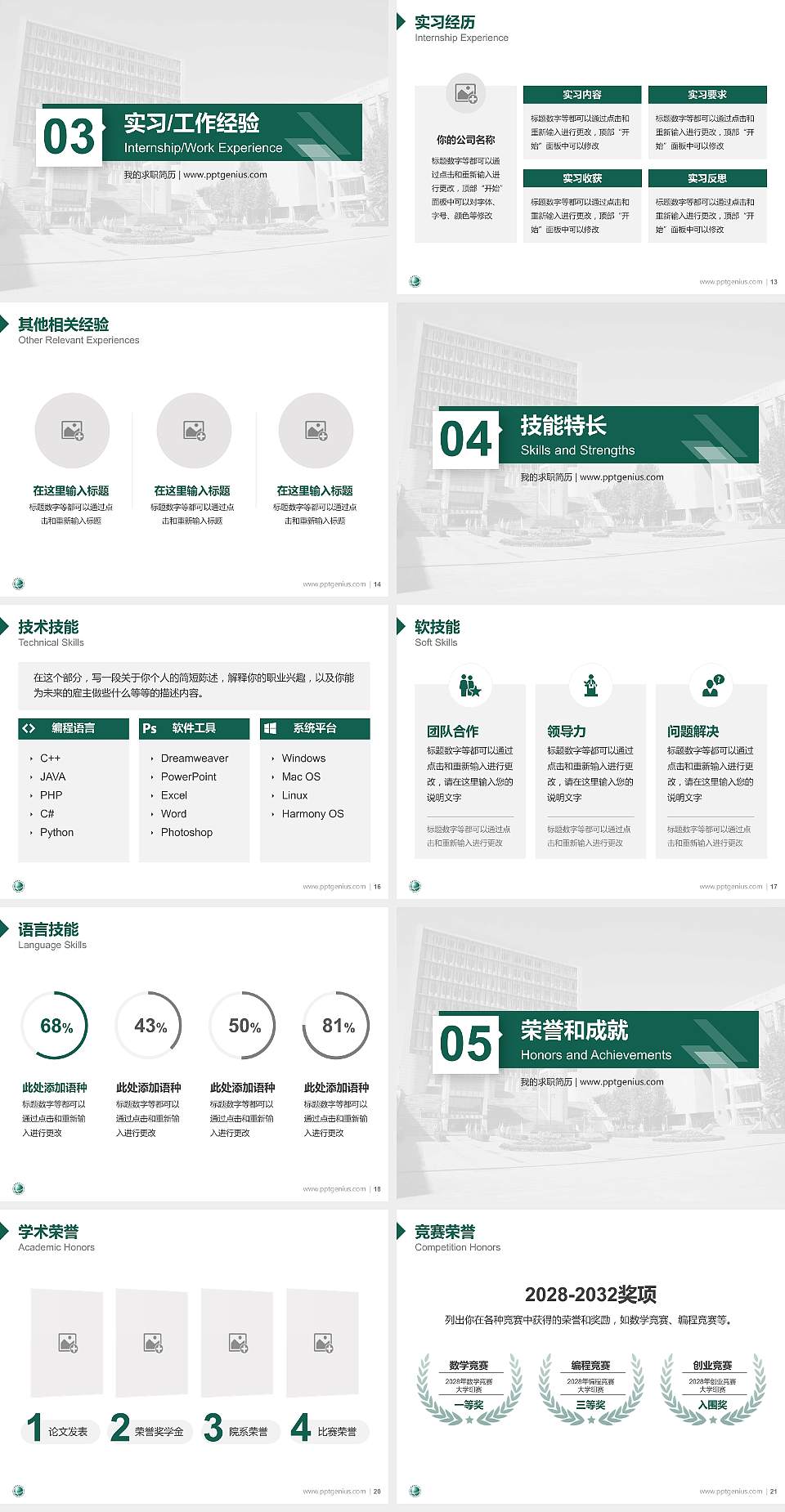保定电力职业技术学院教师/学生通用个人简历PPT模板下载4:3格式幻灯片预览图3