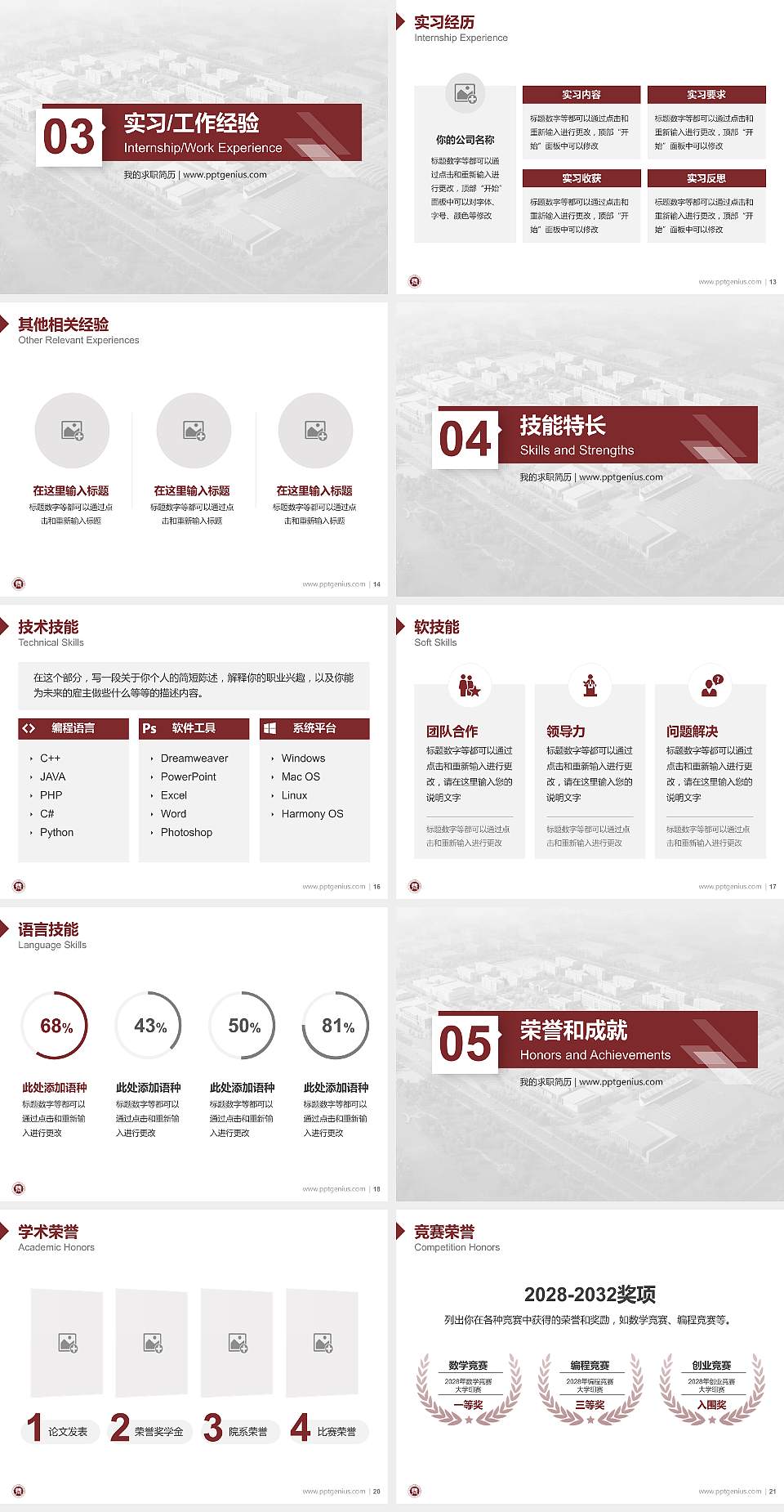 铁门关职业技术学院教师/学生通用个人简历PPT模板下载4:3格式幻灯片预览图3