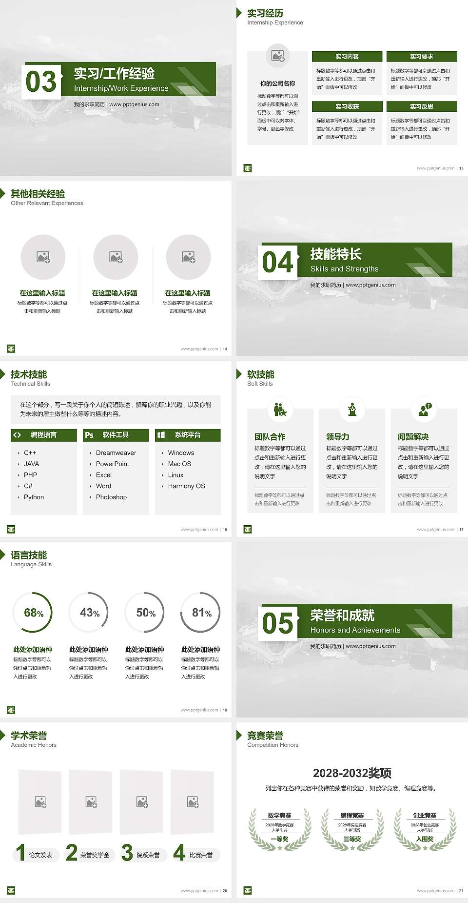 民办安徽旅游职业学院教师/学生通用个人简历PPT模板下载4:3格式幻灯片预览图3