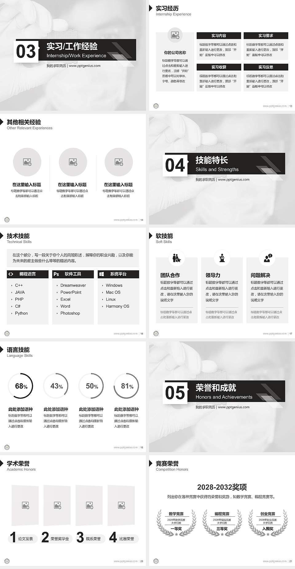 湖南科技工业职业技术学院教师/学生通用个人简历PPT模板下载4:3格式幻灯片预览图3