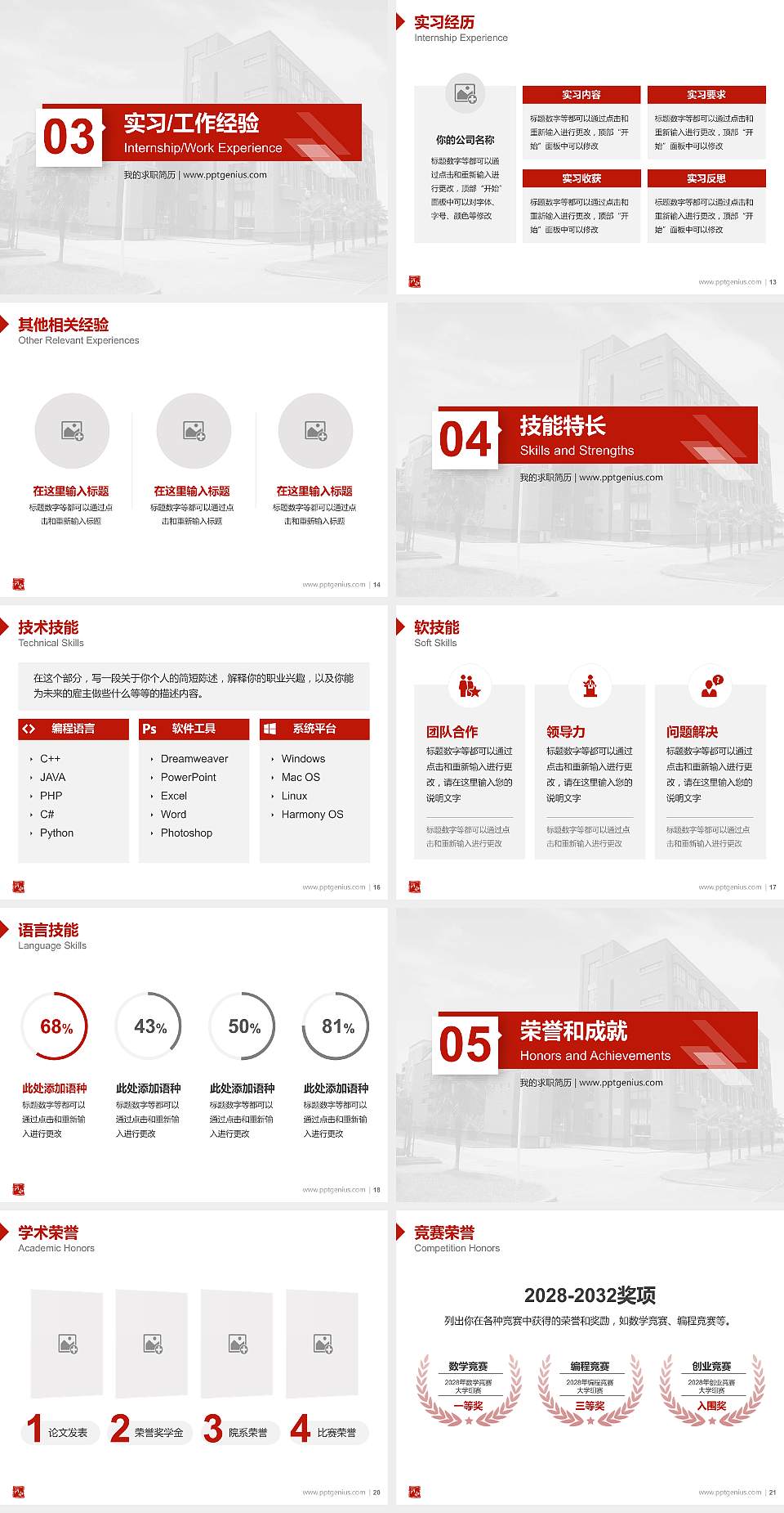 郑州商贸旅游职业学院教师/学生通用个人简历PPT模板下载4:3格式幻灯片预览图3