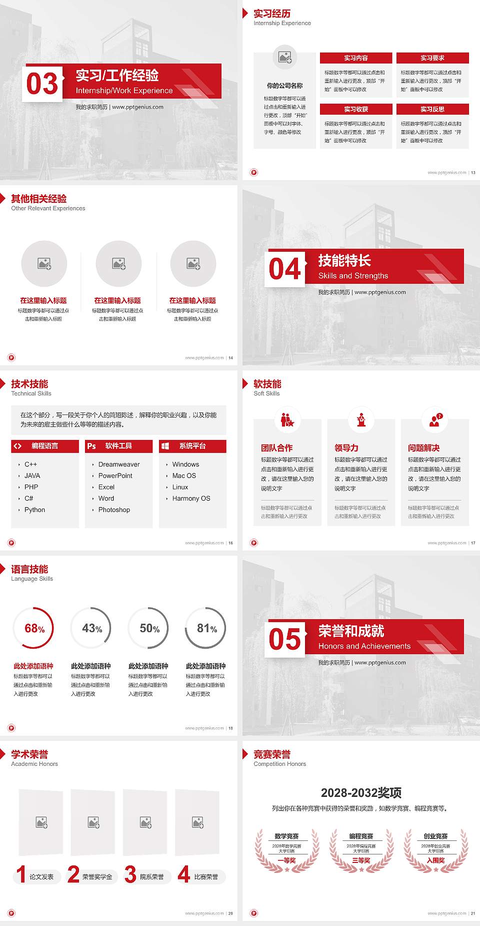 贵州装备制造职业学院教师/学生通用个人简历PPT模板下载4:3格式幻灯片预览图3