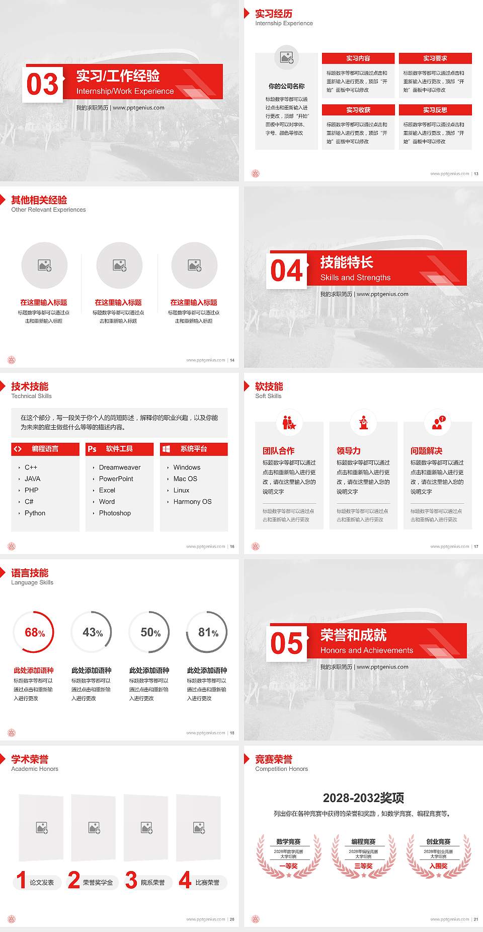 山东特殊教育职业学院教师/学生通用个人简历PPT模板下载4:3格式幻灯片预览图3