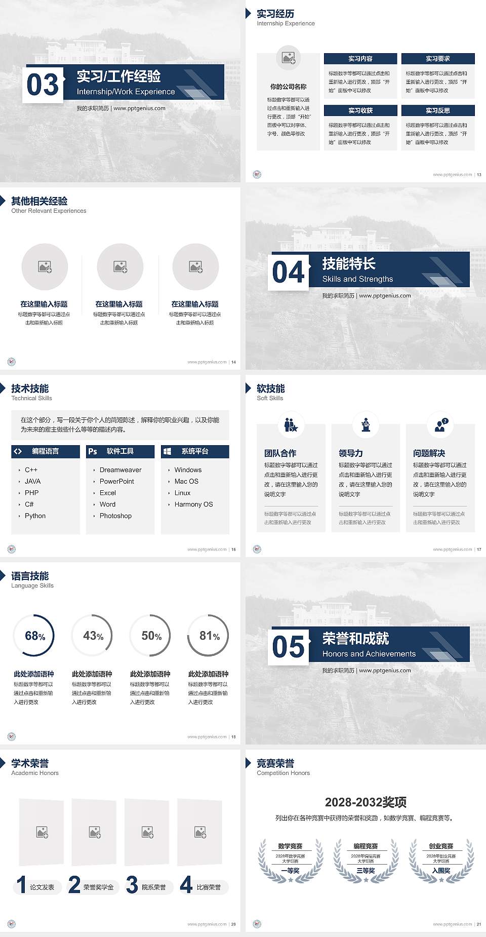 湖北医药学院药护学院教师/学生通用个人简历PPT模板下载4:3格式幻灯片预览图3