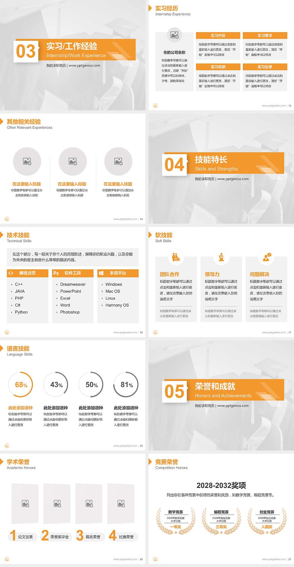 晋中师范高等专科学校教师/学生通用个人简历PPT模板下载4:3格式幻灯片预览图3