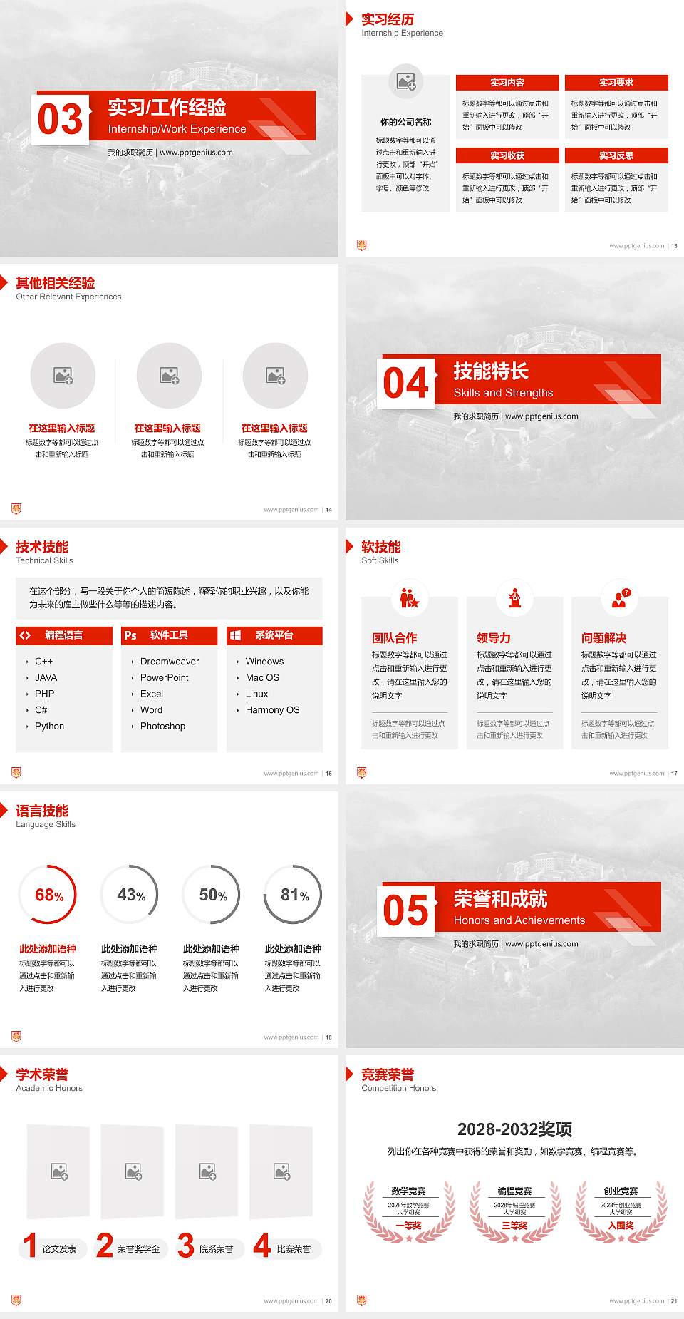 贵州盛华职业学院教师/学生通用个人简历PPT模板下载4:3格式幻灯片预览图3
