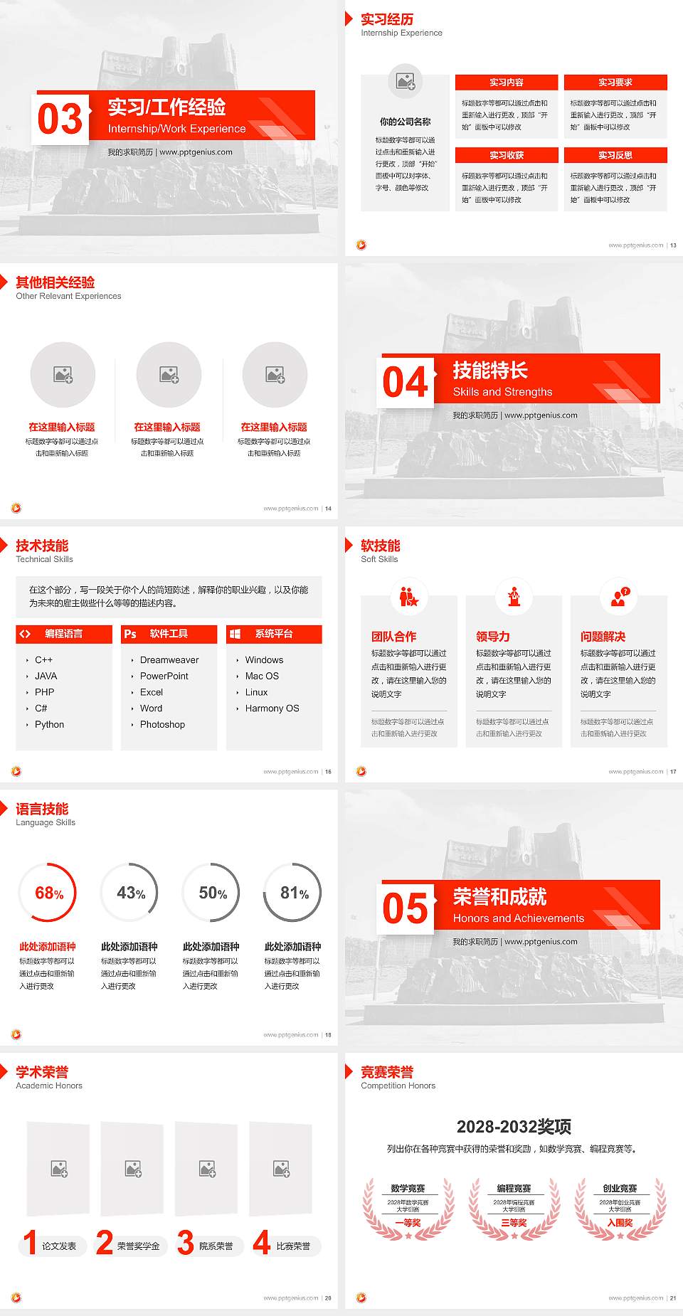 湖南民族职业学院教师/学生通用个人简历PPT模板下载4:3格式幻灯片预览图3