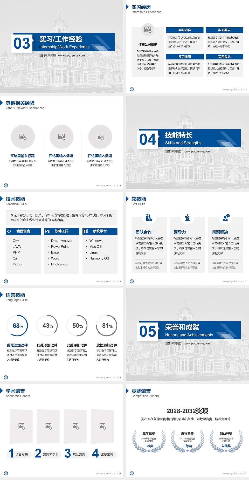 山西医科大学晋祠学院教师/学生通用个人简历PPT模板下载4:3格式幻灯片预览图3