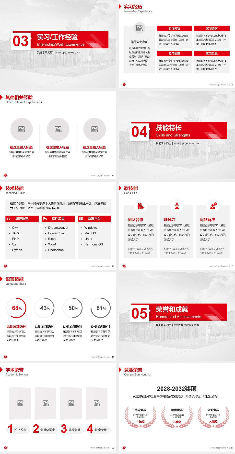 安阳学院教师/学生通用个人简历PPT模板下载4:3格式幻灯片预览图3