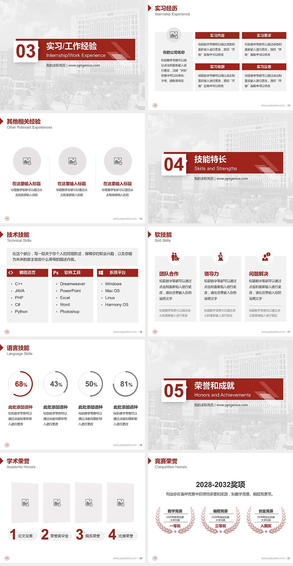 常州大学怀德学院教师/学生通用个人简历PPT模板下载4:3格式幻灯片预览图3