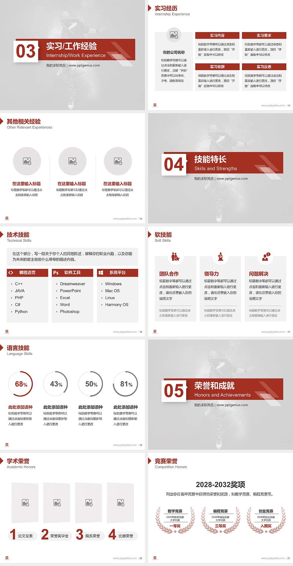 福建艺术职业学院教师/学生通用个人简历PPT模板下载4:3格式幻灯片预览图3