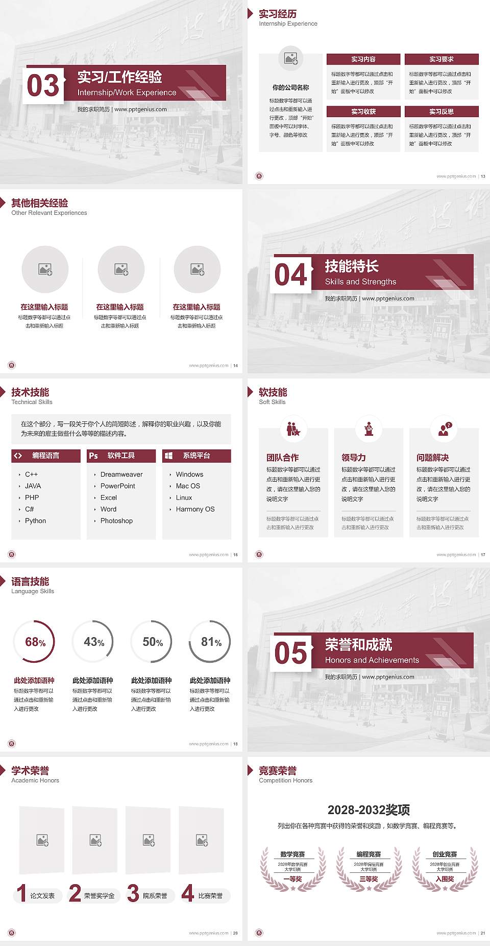 贵州经贸职业技术学院教师/学生通用个人简历PPT模板下载4:3格式幻灯片预览图3