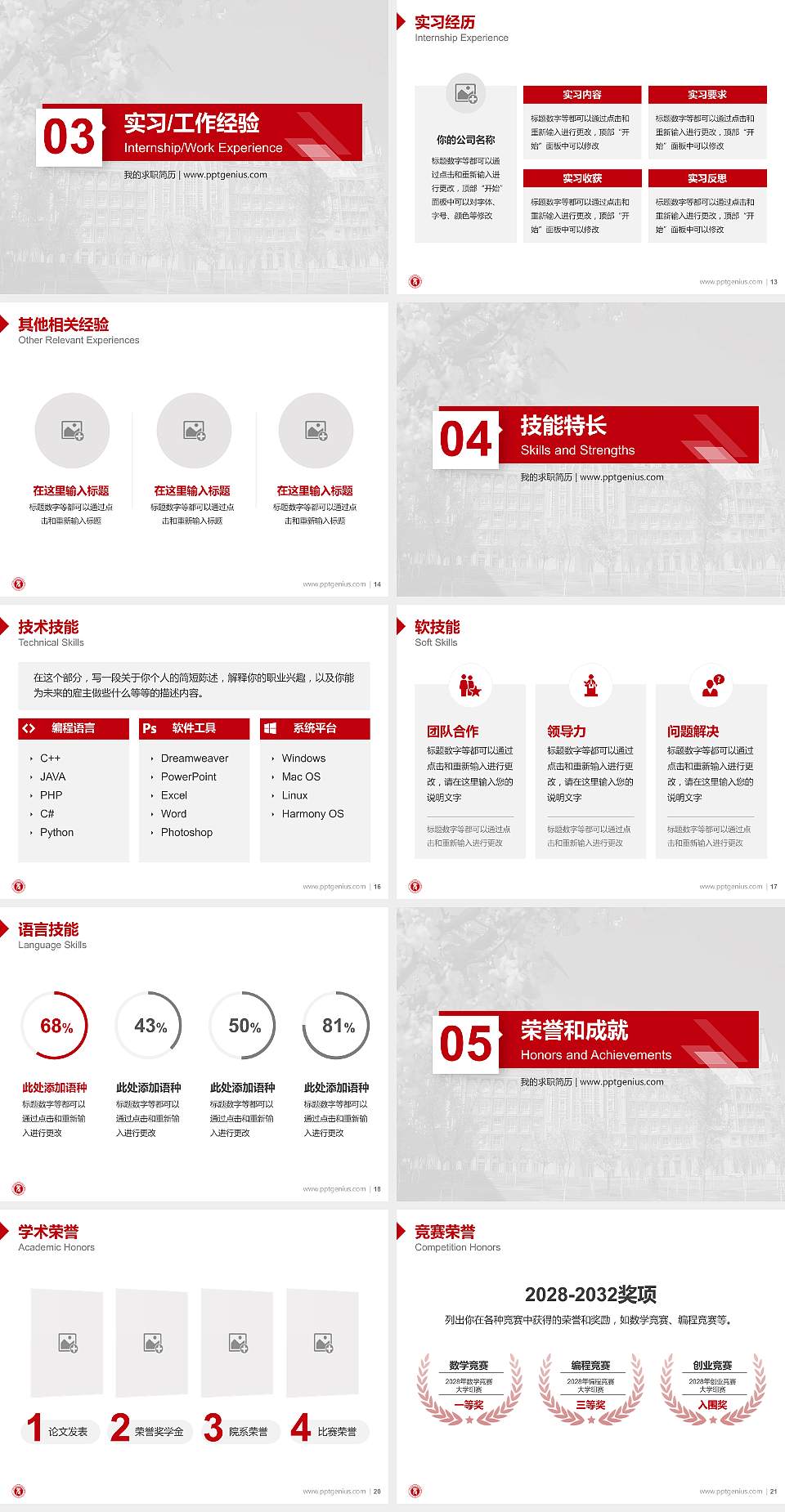 贵州黔南经济学院教师/学生通用个人简历PPT模板下载4:3格式幻灯片预览图3