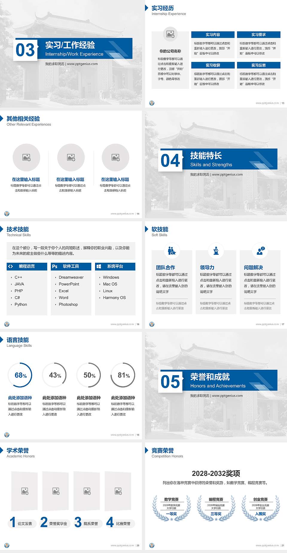 湛江师范学院教师/学生通用个人简历PPT模板下载4:3格式幻灯片预览图3
