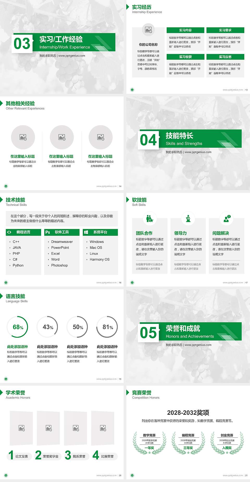 新疆农业大学教师/学生通用个人简历PPT模板下载4:3格式幻灯片预览图3
