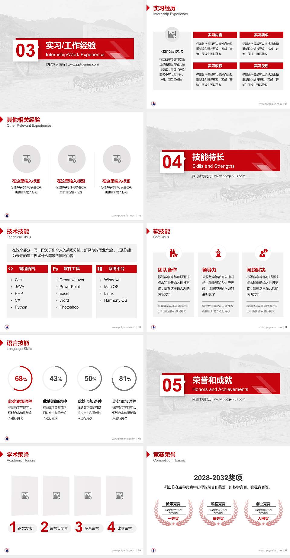 福建商业高等专科学校教师/学生通用个人简历PPT模板下载4:3格式幻灯片预览图3