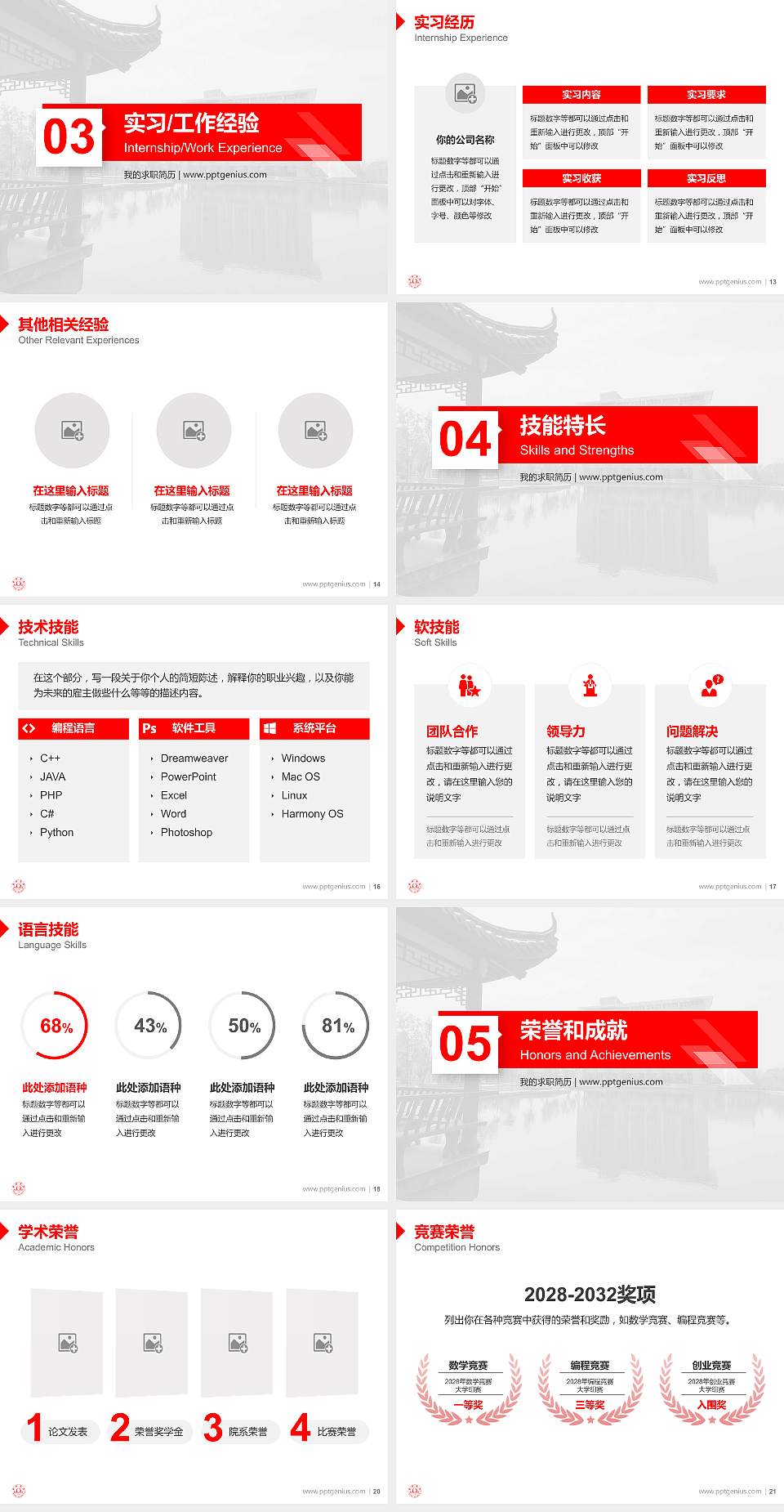 宿州学院教师/学生通用个人简历PPT模板下载4:3格式幻灯片预览图3