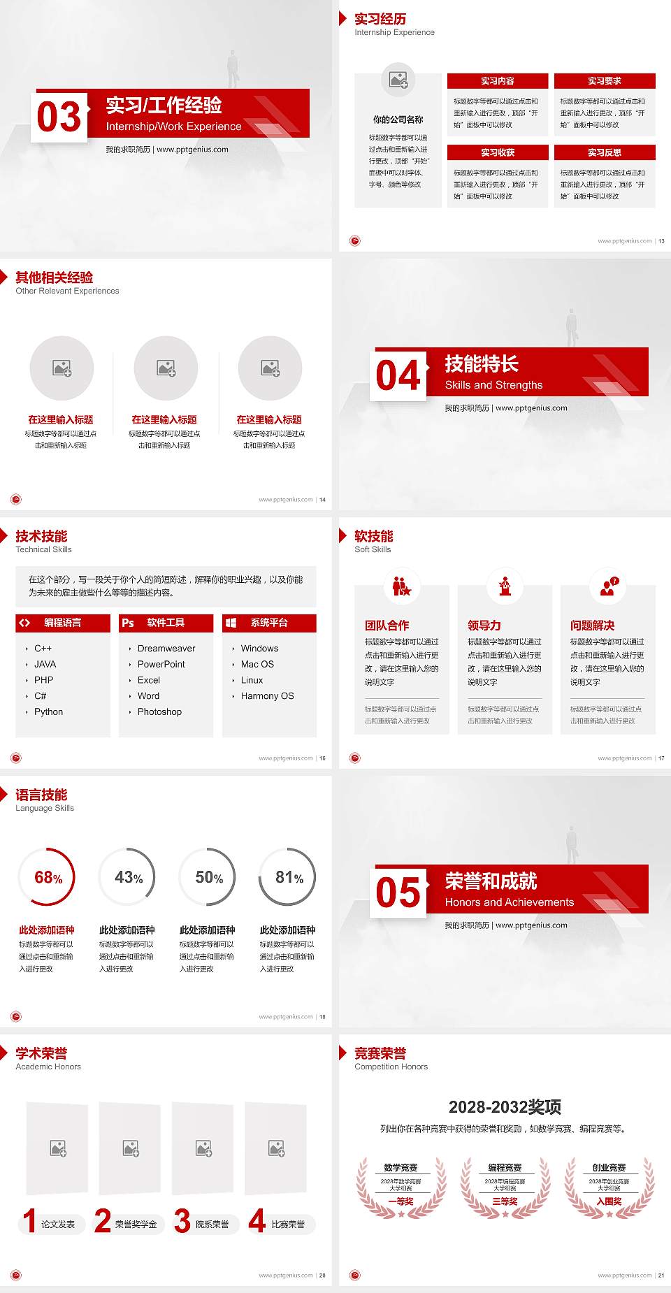 唐山职业技术学院教师/学生通用个人简历PPT模板下载4:3格式幻灯片预览图3