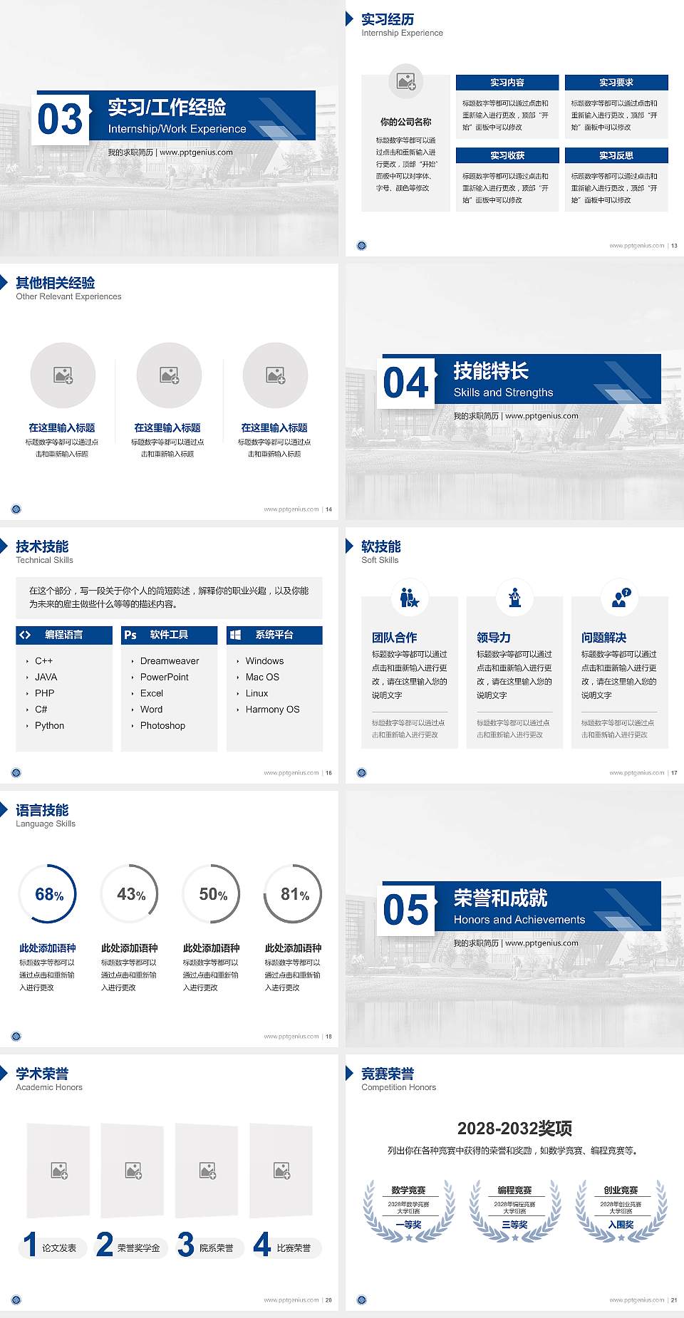 广东职业技术学院教师/学生通用个人简历PPT模板下载4:3格式幻灯片预览图3