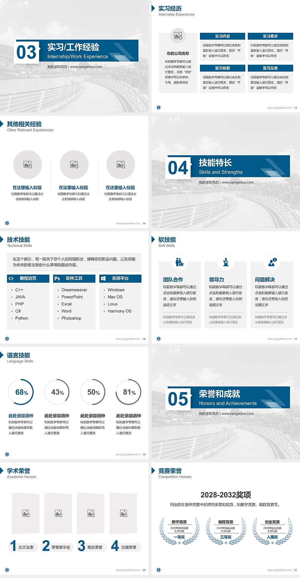 六盘水师范学院教师/学生通用个人简历PPT模板下载4:3格式幻灯片预览图3