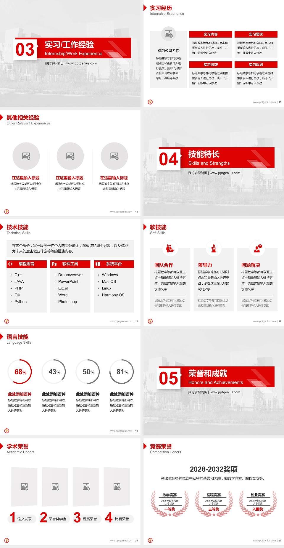 江西冶金职业技术学院教师/学生通用个人简历PPT模板下载4:3格式幻灯片预览图3