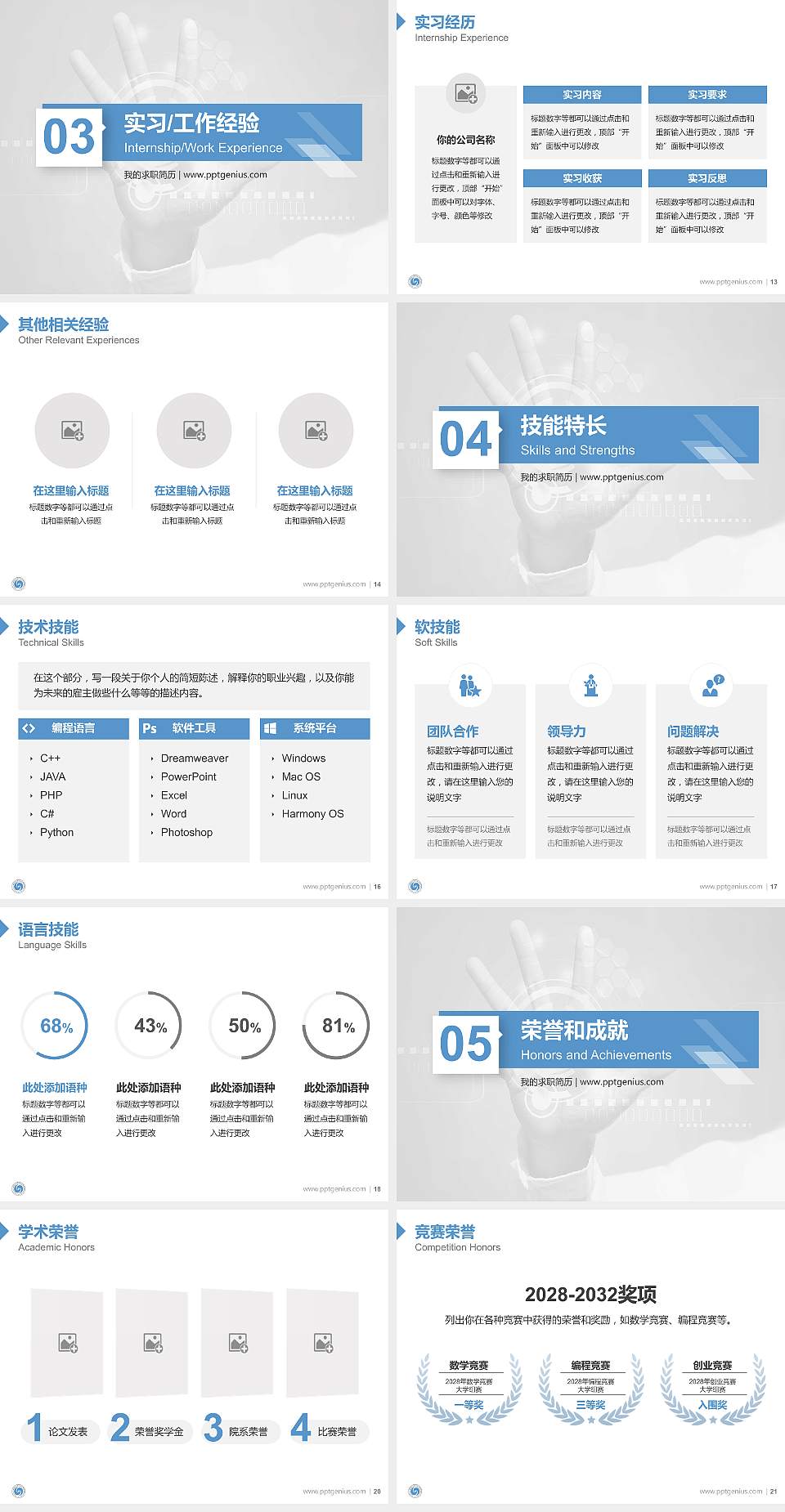 海南软件职业技术学院教师/学生通用个人简历PPT模板下载4:3格式幻灯片预览图3