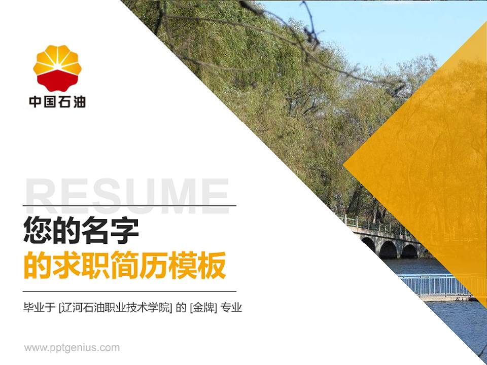 辽河石油职业技术学院教师/学生通用个人简历PPT模板下载4:3格式PPT封面效果预览图
