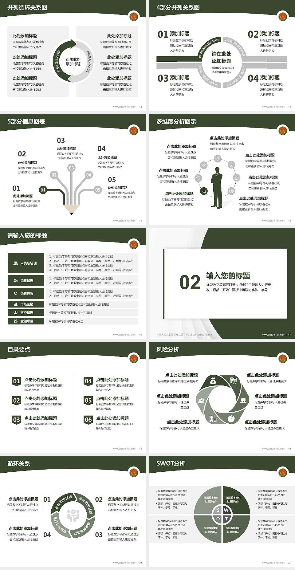 中国人民武装警察部队警官学院学术汇报/学术交流研讨会通用PPT模板下载4:3格式幻灯片预览图3