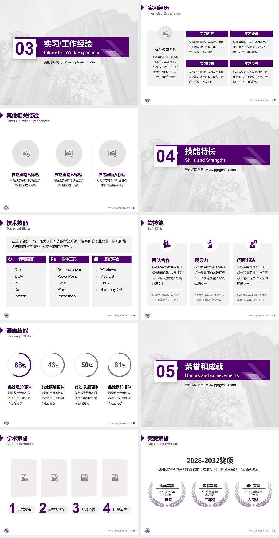 清华大学教师/学生通用个人简历PPT模板下载4:3格式幻灯片预览图3