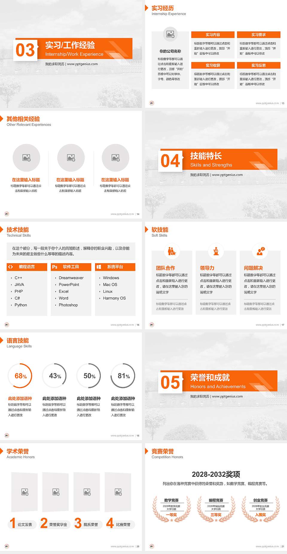 辽宁美术职业学院教师/学生通用个人简历PPT模板下载4:3格式幻灯片预览图3